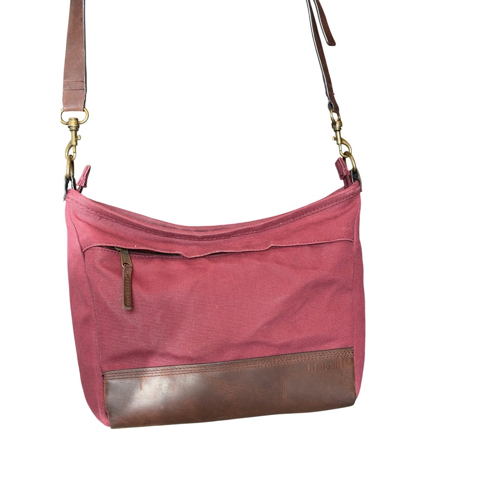 L.L. Bean Canvas Leather Stonington Crossbody Bag Burgundy Gorpcore Utility RARE